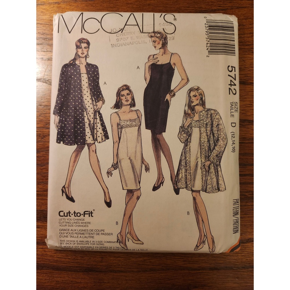 McCalls 5742 Vintage 1992 Sewing Pattern Lined Coat Dress Size 12 14 16 Uncut